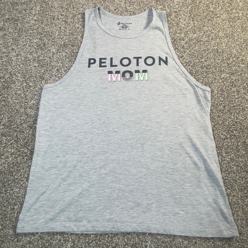 Peloton Mom Tank Top Womens Small Gray Racerback‎ Athletic Workout Gym Graphic